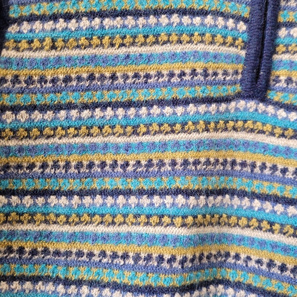 Men's 100% Baby Alpaca Fair Isle Pattern Sweater Blue And Gold Small - Picture 5 of 16